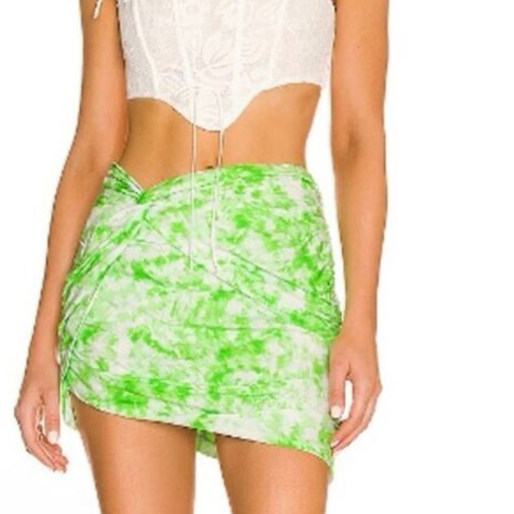New! For Love And Lemons Lime Tie-Dye Mini Skirt
